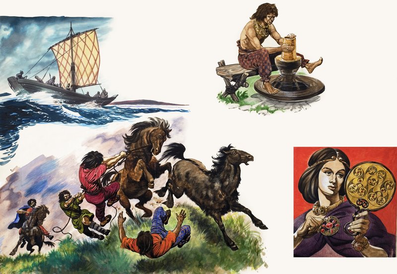 När kelterna kom till Storbritannien, illustration från "Treasure av Peter Jackson