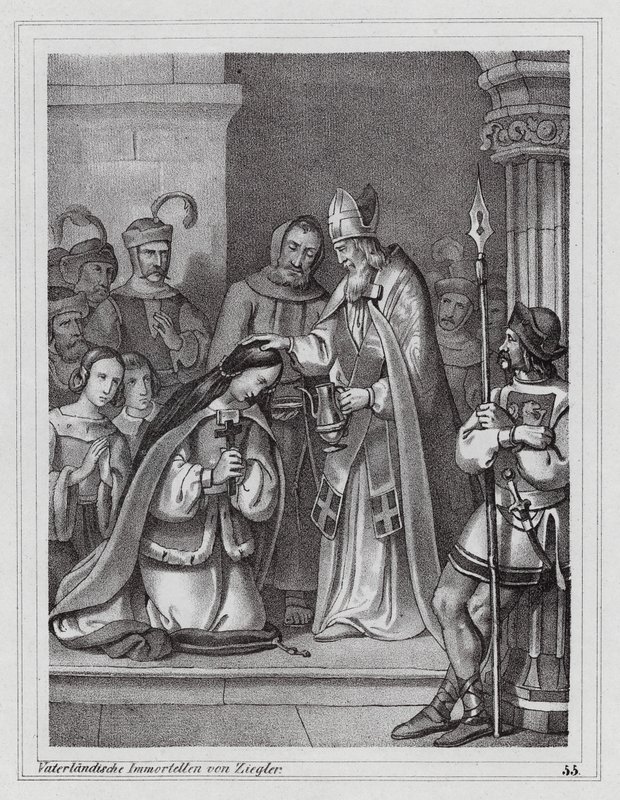 Cyril och Methodius, bysantinska kristna missionärer, 800-talet (gravyr) av Peter Johann Nepomuk Geiger