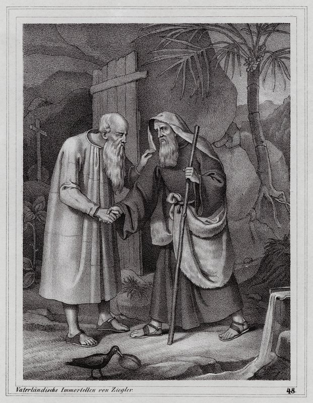 Sankt Paulus av Thebe, kristen eremit (gravyr) av Peter Johann Nepomuk Geiger