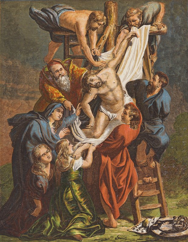 Jesu Kristi nedstigande från korset (färglitografi) av Peter Paul (after) Rubens