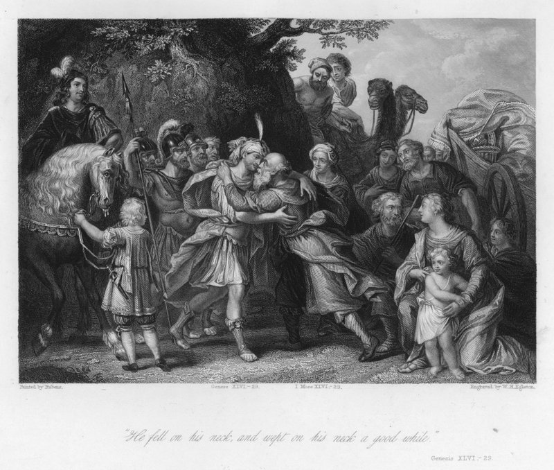 Jakobs och Josefs möte, Genesis XLVI, 29 (gravyr) av Peter Paul (after) Rubens
