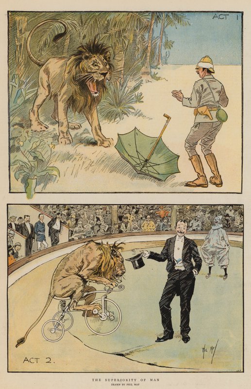 Människans överlägsenhet (chromolitho) av Phil May