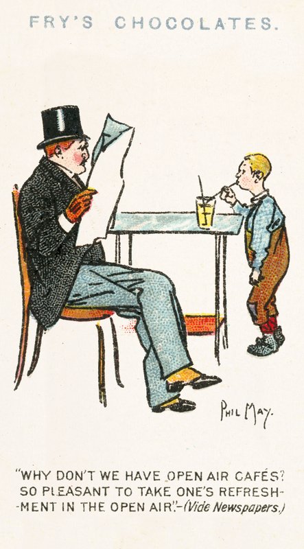 Phil May skiss (färglitografi) av Phil May