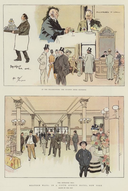 Western Ways, på ett hotell på Fifth Avenue, New York (chromolitho) av Phil May