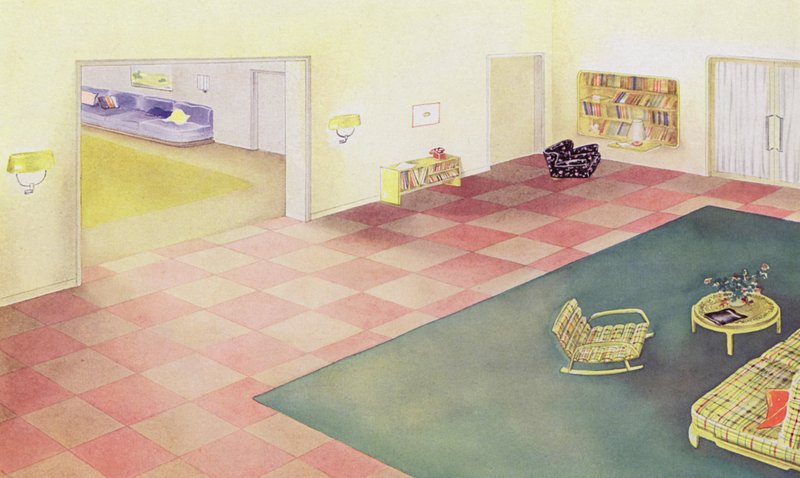 1930-talsinteriörer: Hall (färg litho) av Philip Alexius de (after) Laszlo