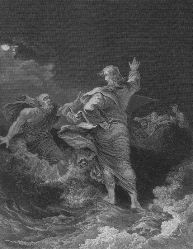 Kristus går på havet (gravyr) av Philip James de Loutherbourg