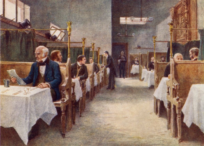 Matsalen i Cock Tavern, Fleet Street, förstörd 1886 av Philip Norman