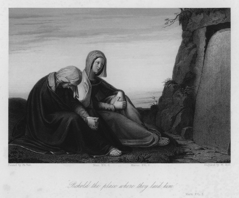 Mariana vid graven, Mark XVI, 6 (gravyr) av Philipp (after) Veit