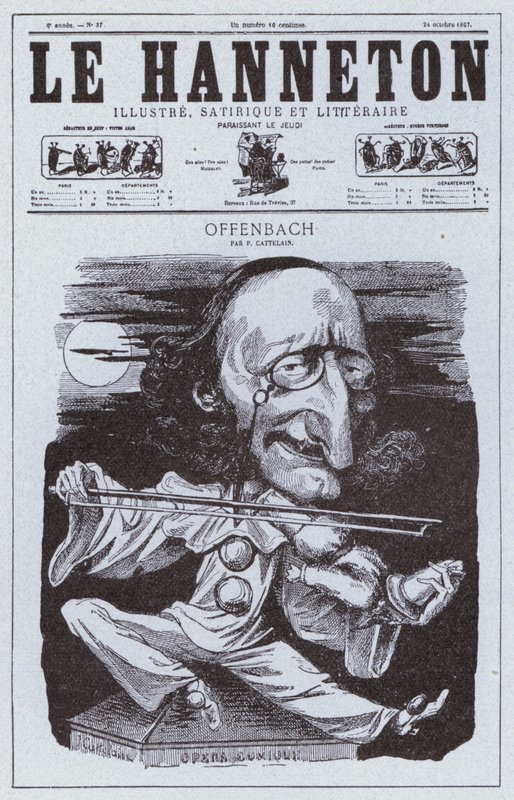 Karikatyr av den tyskfödde franske kompositören Jacques Offenbach (litho) av Philippe Auguste Cattelain