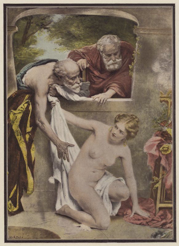 Susanna och de äldre (färg litho) av Philippe Felix Dupuis