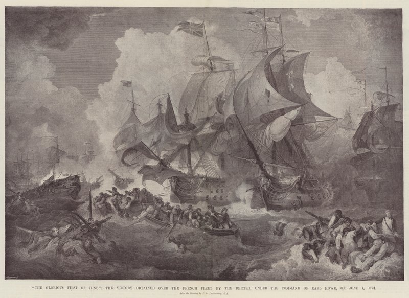 Den härliga första juni, segern över den franska flottan av britterna, under befäl av Earl Howe, den 1 juni 1794 av Philippe Jacques de Loutherbourg