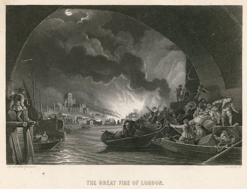 Den stora branden i London av Philippe Jacques de Loutherbourg