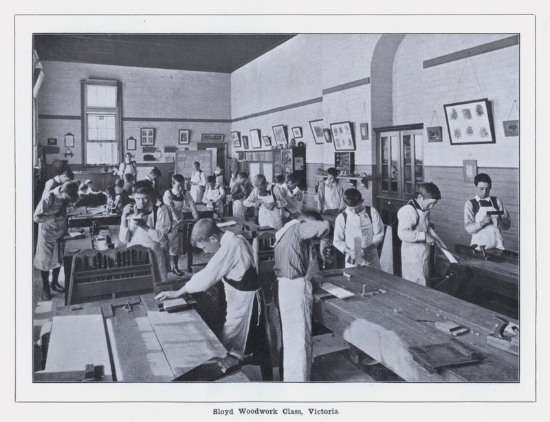 Sloyd Woodwork Class, Victoria (s/v foto) av Photographer Australian