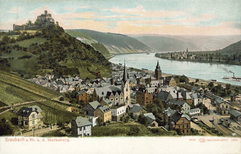 Braubach, Tyskland (färgfoto) av Photographer German