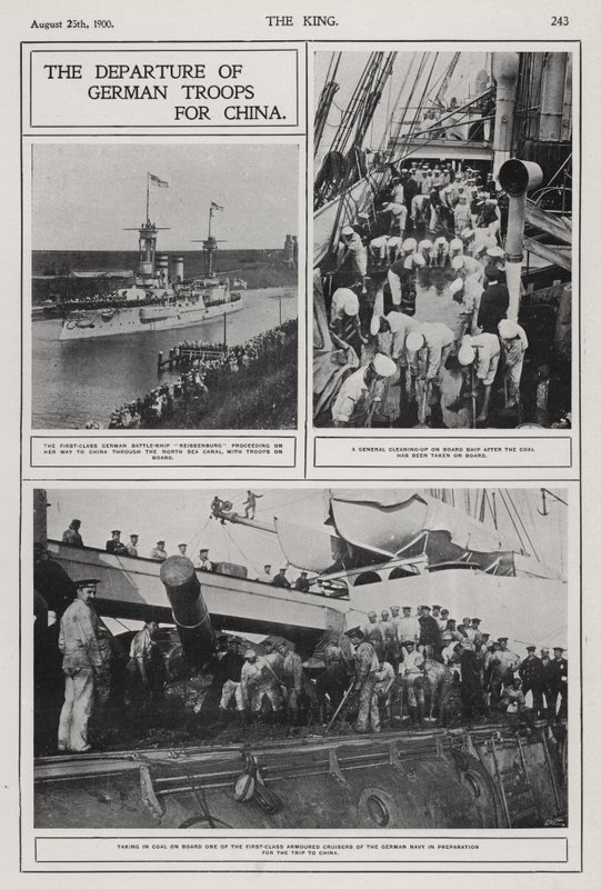 Tyska truppers avresa till Kina för att undertrycka boxerupproret, augusti 1900 (s/v foto) av Photographer German