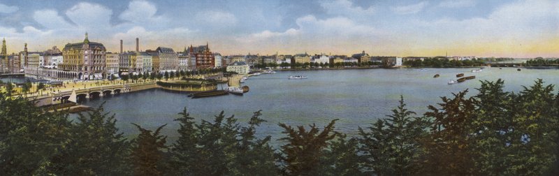 Hamburg: Panorama från gamla och nya Jungfernstieg (foto) av Photographer German