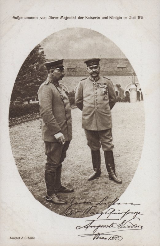 Kaiser Wilhelm II med fältmarskalk Paul von Hindenburg, befälhavare för den tyska armén, Posen, första världskriget av Photographer German
