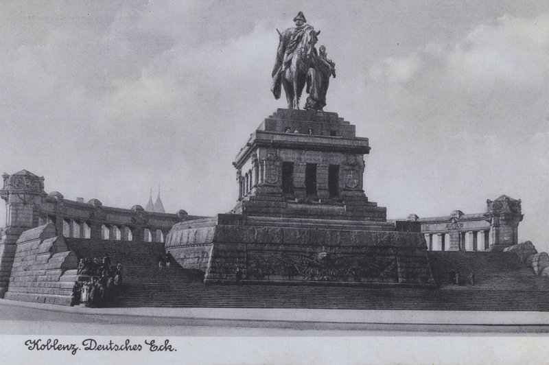 Monument till Kaiser Wilhelm I, Deutsches Eck, Koblenz, Tyskland (s/v foto) av Photographer German