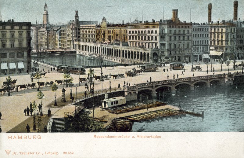 Reesendamm Bridge, Alster River, Hamburg (färgfoto) av Photographer German
