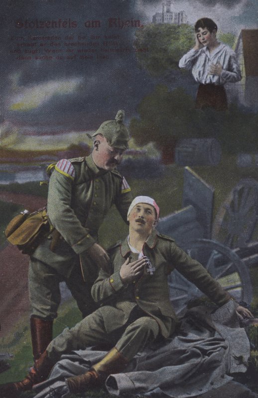 Stolzenfels slott vid floden Rhen, tyskt patriotiskt militärtema vykort (färgat foto) av Photographer German