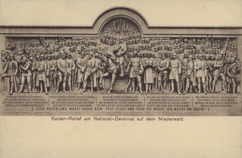 Kaiser, relief på Nationaldenkmal, monument till minne av Tysklands enande, Rudesheim am Rhein, Hessen (s/v foto) av Photographer German