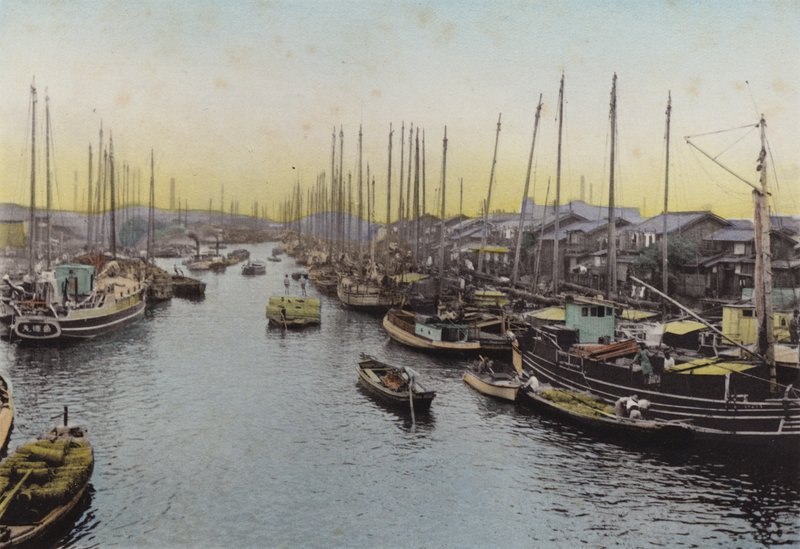 Japan, c. 1912: Ajikawa, Rier, Osaka (p hot) av Photographer Japanese