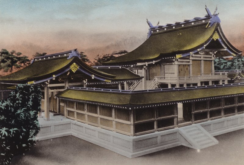 Japan, ca 1912: Main Building of Meiji Jingu, Shrine, Tokyo (foto) av Photographer Japanese