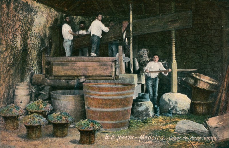 Vinpress, Madeira, Portugal (svartvitt foto) av Photographer Portuguese