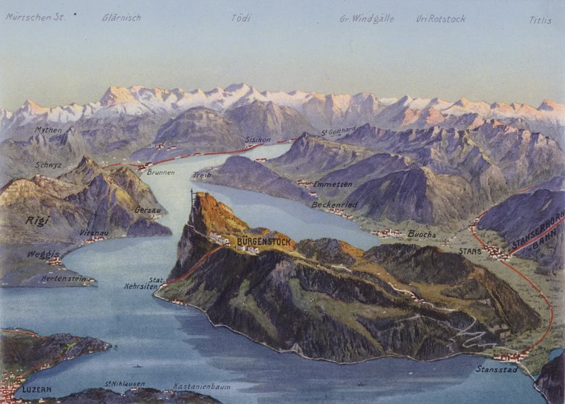 Burgenstock och Lucernesjön (färgfoto) av Photographer Swiss