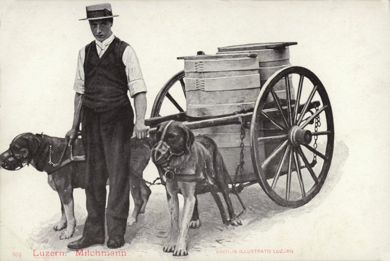 Milkman, Lucerne, Schweiz (svartvitt foto) av Photographer Swiss