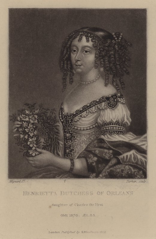 Henrietta, hertiginna av Orleans, dotter till kung Charles I (mezzotint) av Pierre (after) Mignard