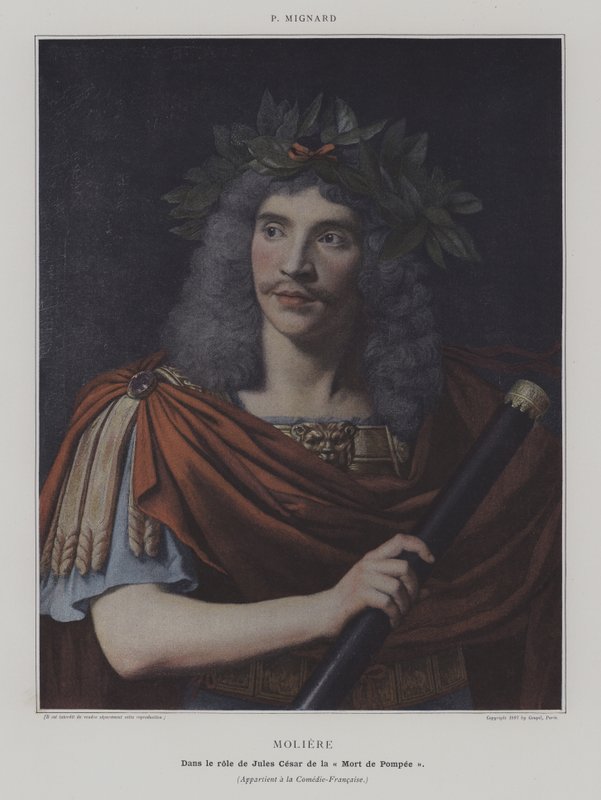 Moliere i rollen som Jules Cesar de la "Mort de Pompee" (Moliere i rollen som Julius Caesar i Pompejus död) (färgfoto) av Pierre (after) Mignard