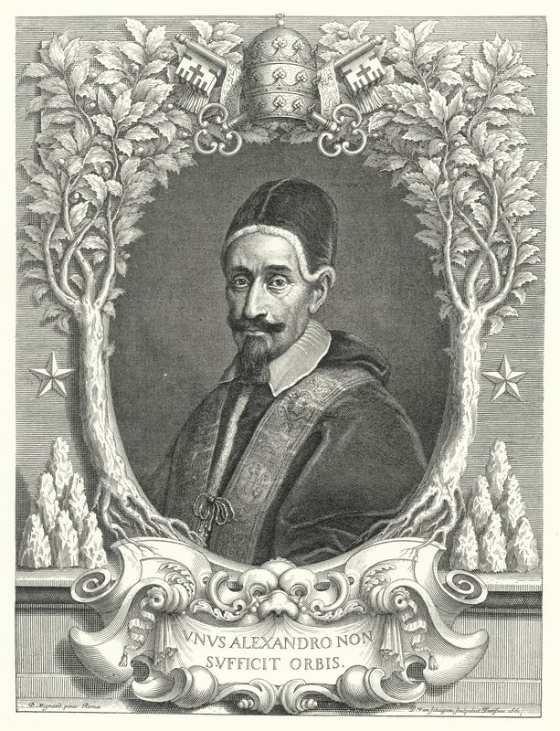 Påve Alexander VII (gravyr) av Pierre (after) Mignard