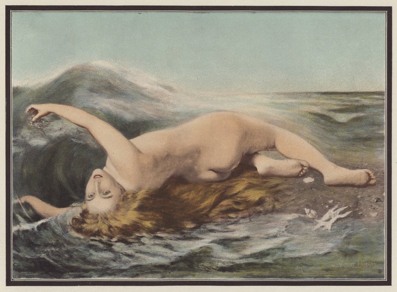 Undine leker med vågorna (färg litho) av Pierre Dupuis