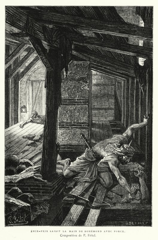 Emir-Feir griper Bohemonds hand med kraft (gravyr) av Pierre Fritel