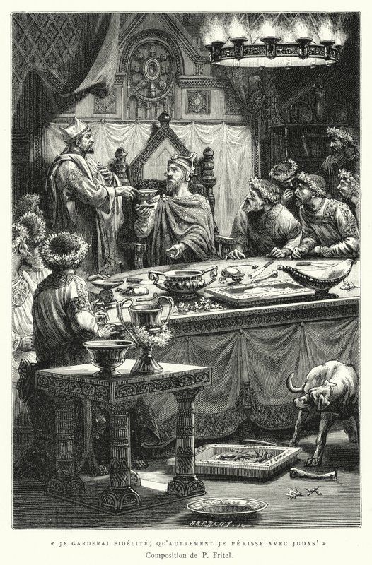 Jag kommer att bevara trofastheten, annars går jag under med Judas! (gravyr) av Pierre Fritel
