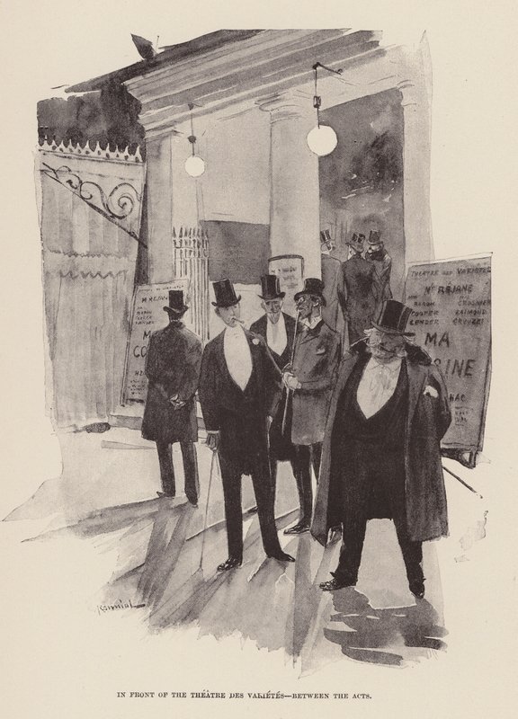 Framför Theatre des Varietes, mellan akterna (gravyr) av Pierre Georges Jeanniot