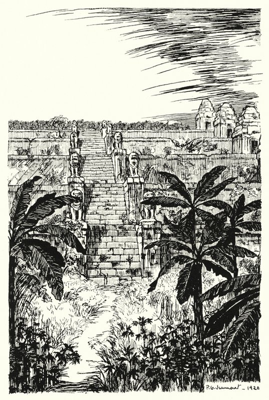 Huvudtrappa, Phnom Bakeng (gravyr) av Pierre Jeannerat de Beerski