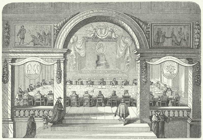 Möte för Academie Francaise des Sciences i Louvren av Pierre Paul Sevin