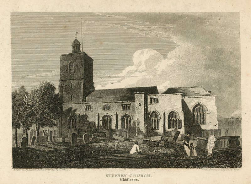 Stepney Church, London (gravyr) av Pieter Jansz. Quast