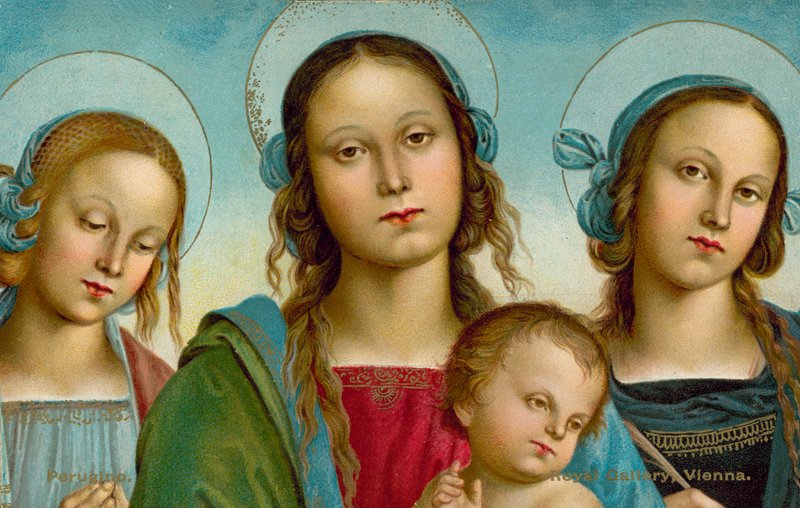 Jungfrun och barnet mellan helgonen Rosa och Katarina (kromolit) av Pietro (after) Perugino