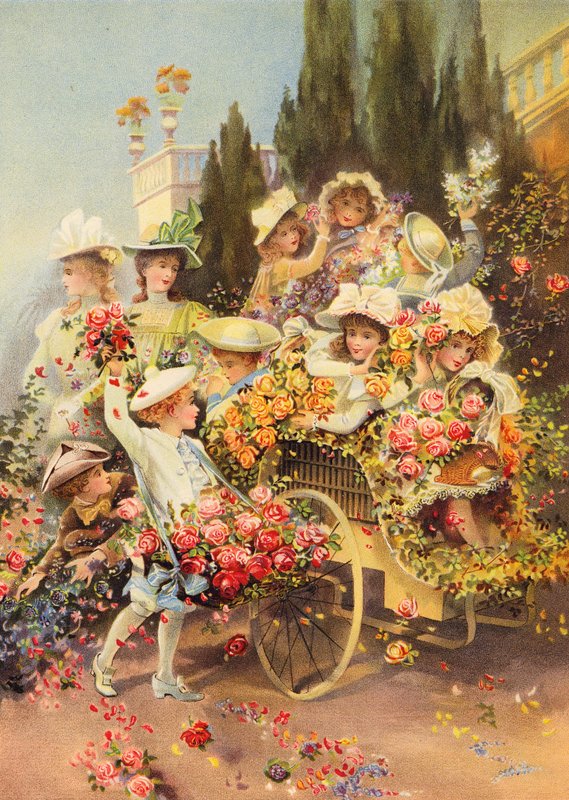 Slaget om blommorna (chromolitho) av Polly Clarke