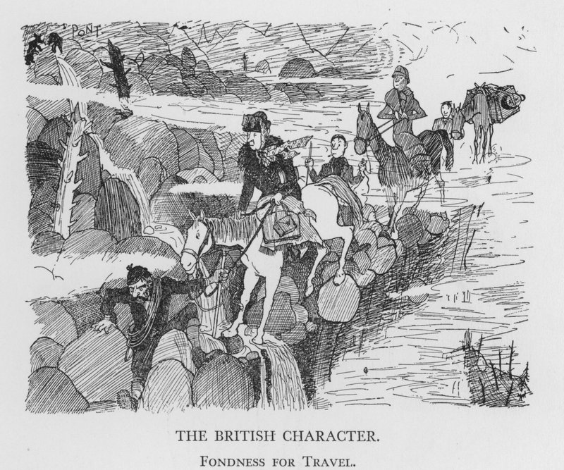 Den brittiska karaktären, Fondness for Travel (litho) av Pont