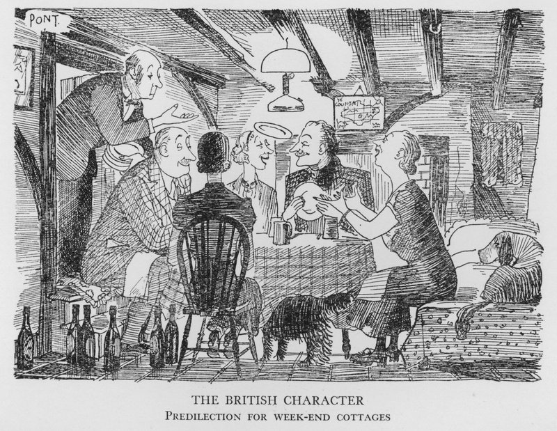 The British Character, förkärlek för helgstugor (litho) av Pont