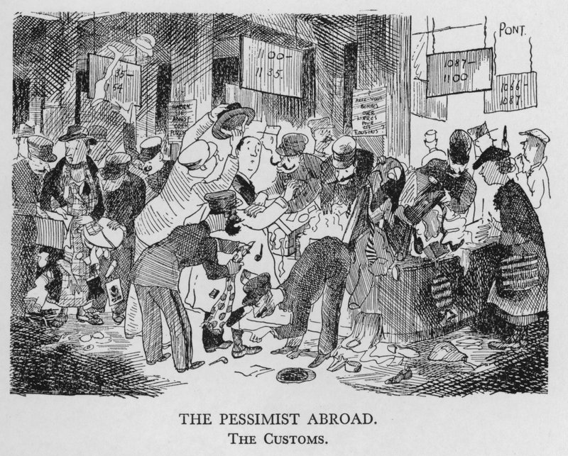Pessimisten utomlands; tullen (litho) av Pont