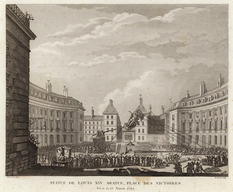 Staty av Ludvig XIV nedtagen på Place des Victoires av Prieur