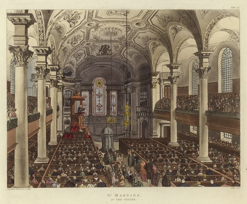 St Martins på fälten av Pugin and Rowlandson