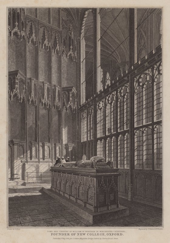 Tomb och chantry av William av Wykeham, grundare av New College, Oxford, i Winchester Cathedral (gravyr) av R. (after) Essex