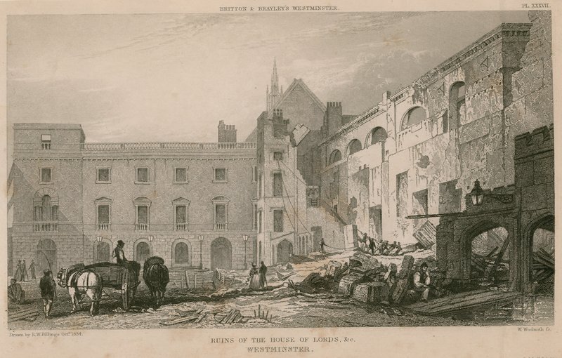 Ruinerna av House of Lords, Westminster, London av R. W. Billings
