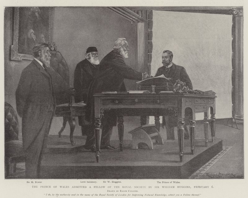 Prince of Wales blir medlem av Royal Society av Sir William Huggins den 6 februari. av Ralph Cleaver